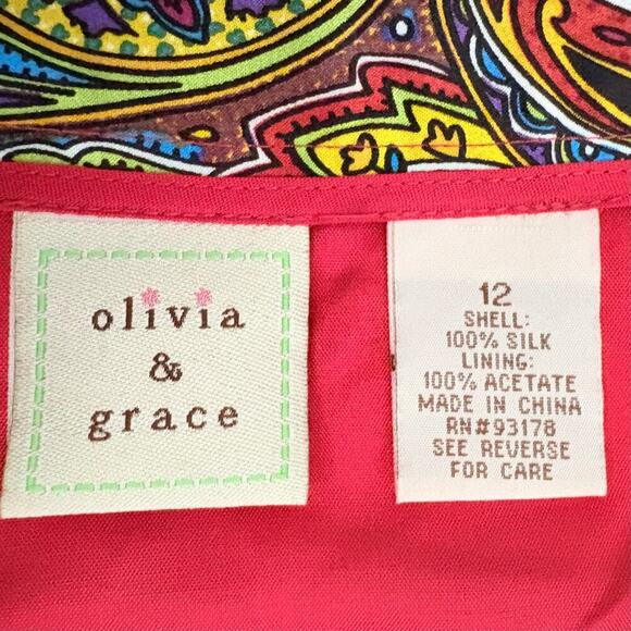 Olivia & Grace Silk Midi Skirt Size 12 Paisley Print Multicolor Lined Boho Chic - Picture 2 of 6